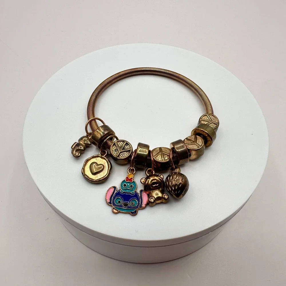 Vintage Y2K Gold Tone Peace Sign Expandable Charm Bracelet Women's Jewelry